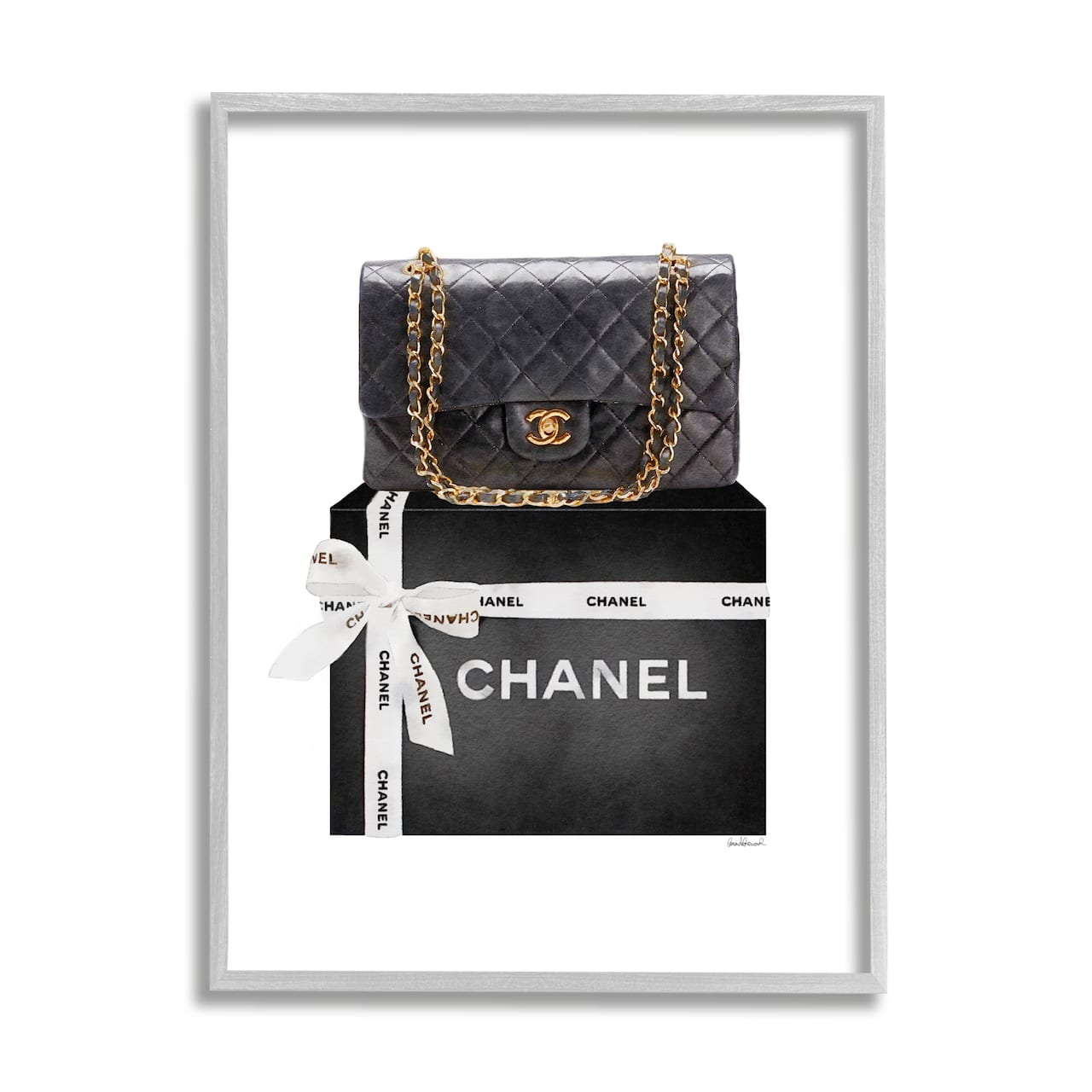 Stupell Industries Black Quilted Purse on Bold Glam Bow Box Framed Wall Art